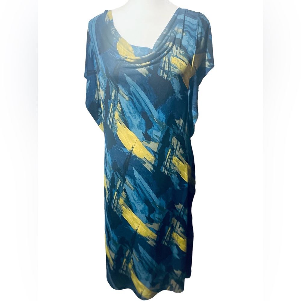 212 COLLECTION WOMEN'S  DRESS SIZE XL BLUE/YELLOW MUSTARD SHORT SLEEVE